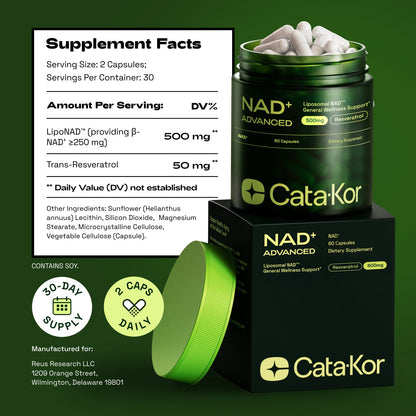 Cata Kor Liposomal NAD Resveratrol Supplement 60 Capsules